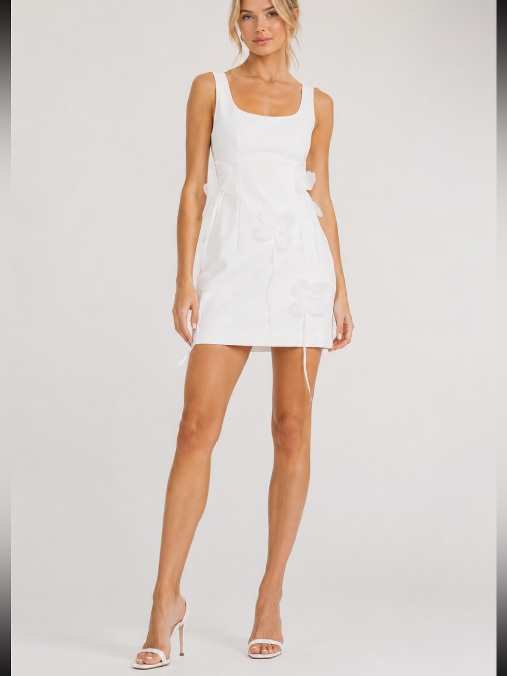 New! ROTATE White Ana 3D Lily Mini Dress Size 38 8116